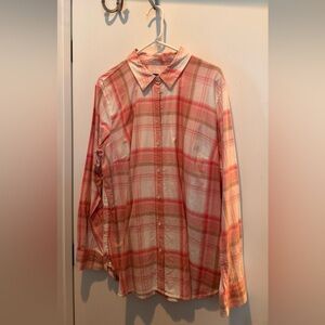 Talbots Pink Plaid Button-Up Shirt - Classic womens Long Sleeve